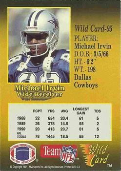 1991 Wild Card - 100 Stripe #95 Michael Irvin Back