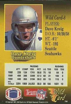 1991 Wild Card - 1000 Stripe #8 Dave Krieg Back