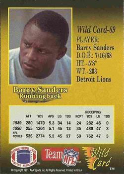 1991 Wild Card - 1000 Stripe #89 Barry Sanders Back