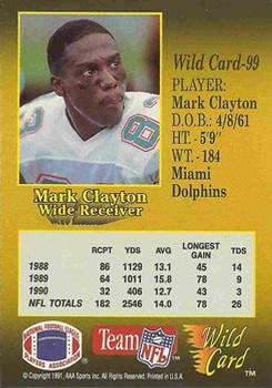 1991 Wild Card - 1000 Stripe #99 Mark Clayton Back