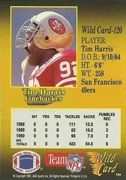 1991 Wild Card - 20 Stripe #120 Tim Harris Back