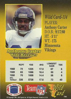 1991 Wild Card - 5 Stripe #114 Anthony Carter Back