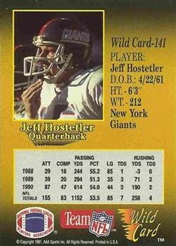 1991 Wild Card - 50 Stripe #141 Jeff Hostetler Back