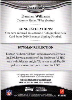 2010 Bowman Sterling #BSAR-DW Damian Williams  Back