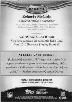 2010 Bowman Sterling #BSR-RMC Rolando McClain  Back