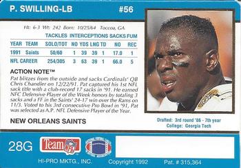 1992 Action Packed - 24-Kt. Gold #28G Pat Swilling Back