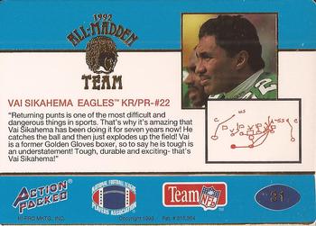 1992 Action Packed All-Madden #31 Vai Sikahema Back