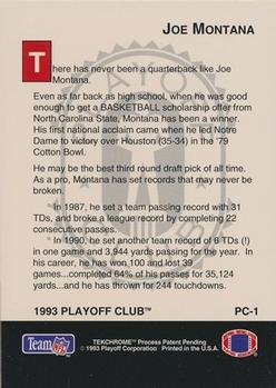 1993 Playoff - Playoff Club #PC-1 Joe Montana Back