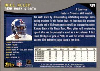 2001 Topps - Topps Collection #313 Will Allen Back