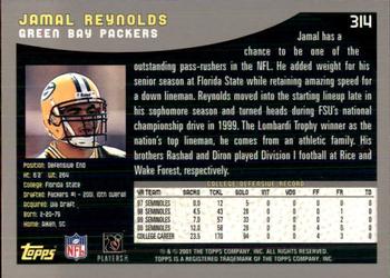 2001 Topps - Topps Collection #314 Jamal Reynolds Back