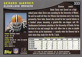 2001 Topps - Topps Collection #333 Gerard Warren Back