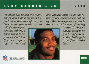 1992 Pro Line Portraits #322 Kurt Barber  Back