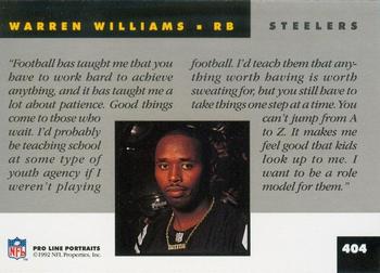 1992 Pro Line Portraits #404 Warren Williams Back