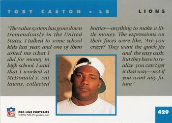 1992 Pro Line Portraits #429 Toby Caston  Back