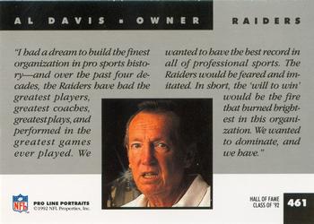 1992 Pro Line Portraits #461 Al Davis  Back