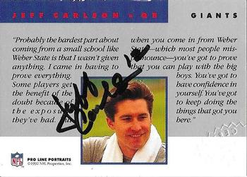 1992 Pro Line Portraits - Autographs #NNO Jeff Carlson Back