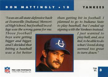 1992 Pro Line Portraits - Team NFL #3 Don Mattingly Back