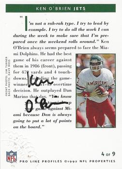1992 Pro Line Profiles - Autographs #NNO Ken O'Brien Back