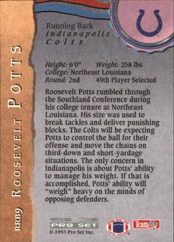 1993 Pro Set - Rookie Running Backs #RRB9 Roosevelt Potts Back