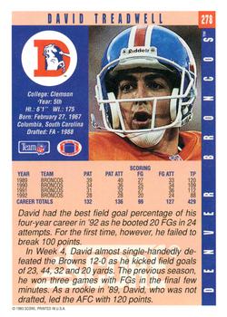 1993 Score #278 David Treadwell Back