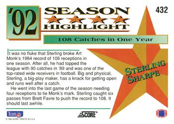1993 Score #432 Sterling Sharpe Back