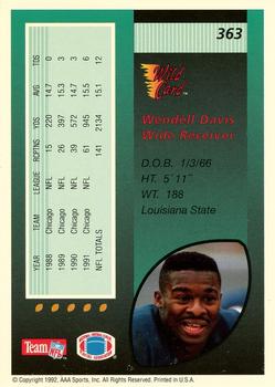 1992 Wild Card - 10 Stripe #363 Wendell Davis Back
