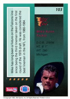 1992 Wild Card - 100 Stripe #103 Mike Kenn Back