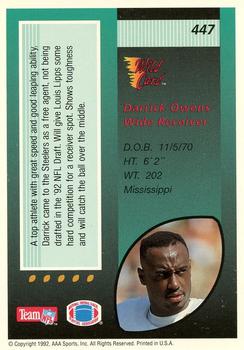 1992 Wild Card - 100 Stripe #447 Darrick Owens Back