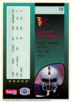 1992 Wild Card - 1000 Stripe #72 Nick Bell Back