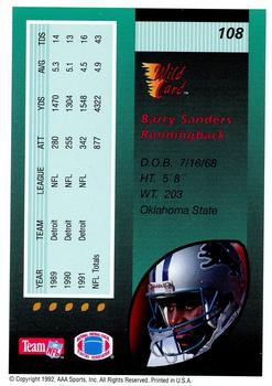 1992 Wild Card - 1000 Stripe #108 Barry Sanders Back