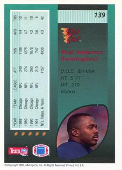 1992 Wild Card - 1000 Stripe #139 Neal Anderson Back