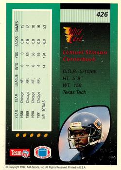 1992 Wild Card - 1000 Stripe #426 Lemuel Stinson Back