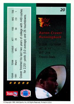 1992 Wild Card - 20 Stripe #20 Aaron Craver Back