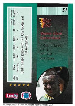 1992 Wild Card - 20 Stripe #51 Vinnie Clark Back