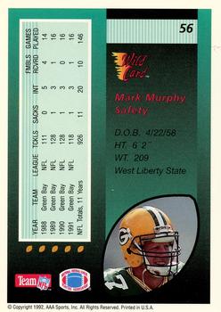 1992 Wild Card - 20 Stripe #56 Mark Murphy Back