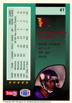 1992 Wild Card - 20 Stripe #61 Mike Merriweather Back