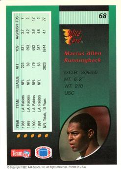 1992 Wild Card - 20 Stripe #68 Marcus Allen Back
