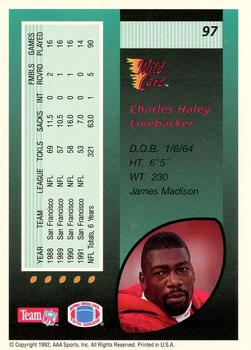 1992 Wild Card - 20 Stripe #97 Charles Haley Back