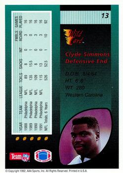 1992 Wild Card - 5 Stripe #13 Clyde Simmons Back