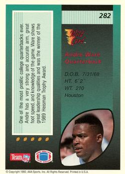 1992 Wild Card - 5 Stripe #282 Andre Ware Back