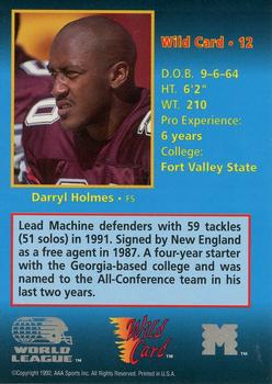 1992 Wild Card WLAF #12 Darryl Holmes Back