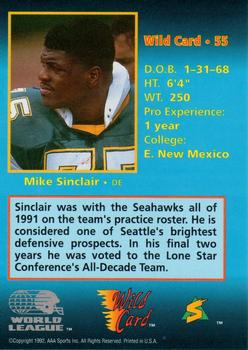 1992 Wild Card WLAF #55 Mike Sinclair Back