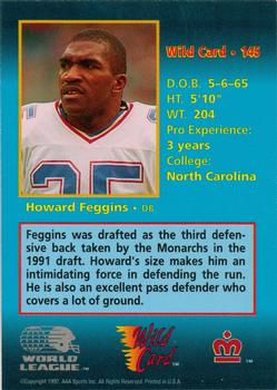 1992 Wild Card WLAF #145 Howard Feggins Back