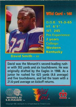 1992 Wild Card WLAF #146 David Smith Back