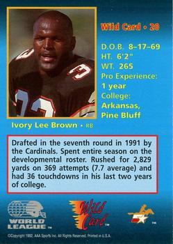 1992 Wild Card WLAF - 10 Stripe #20 Ivory Lee Brown Back