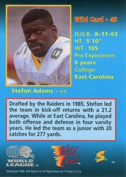 1992 Wild Card WLAF - 100 Stripe #45 Stefon Adams Back