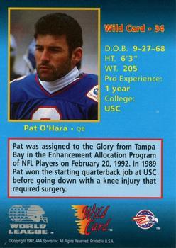 1992 Wild Card WLAF - 5 Stripe #34 Pat O'Hara Back