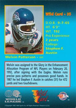 1992 Wild Card WLAF - 5 Stripe #35 Melvin Patterson Back