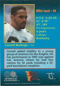 1992 Wild Card WLAF - 5 Stripe #78 Cornell Burbage Back