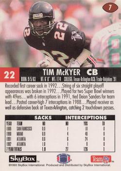 1993 SkyBox Impact #7 Tim McKyer Back